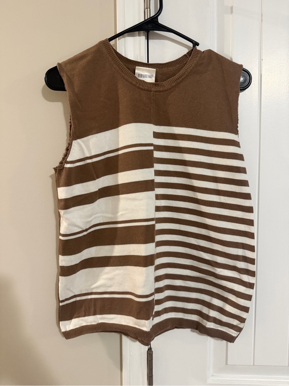 Women’s Small Sleeveless Striped Knit Top - Brown & White
